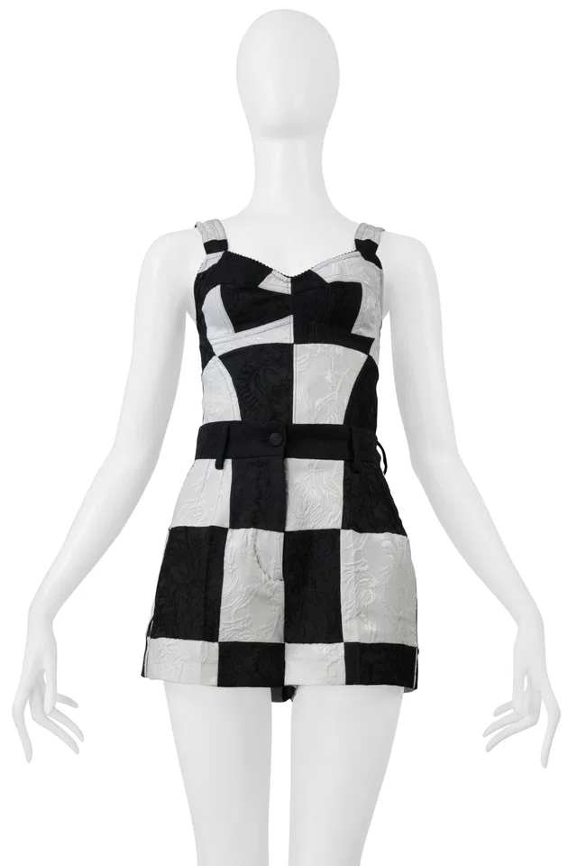 Dolce & Gabbana Black & White Op Art Bustier And Shorts Ensemble in Black Nylon from Resurrection Vintage