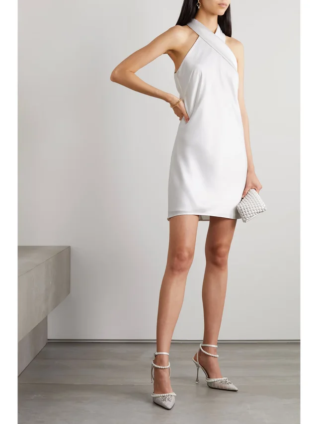 GALVAN Pandora tie-detailed satin halterneck mini dress in White, photo 2 of 2 from NET-A-PORTER (Canada)
