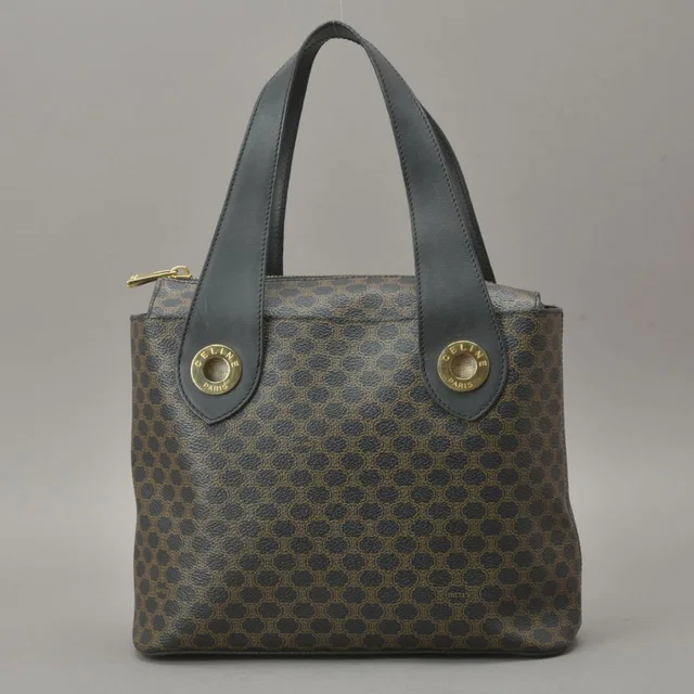 Celine Macadam Handbag Tote Leather Black Triomphe in Black Leather from The Reluxe