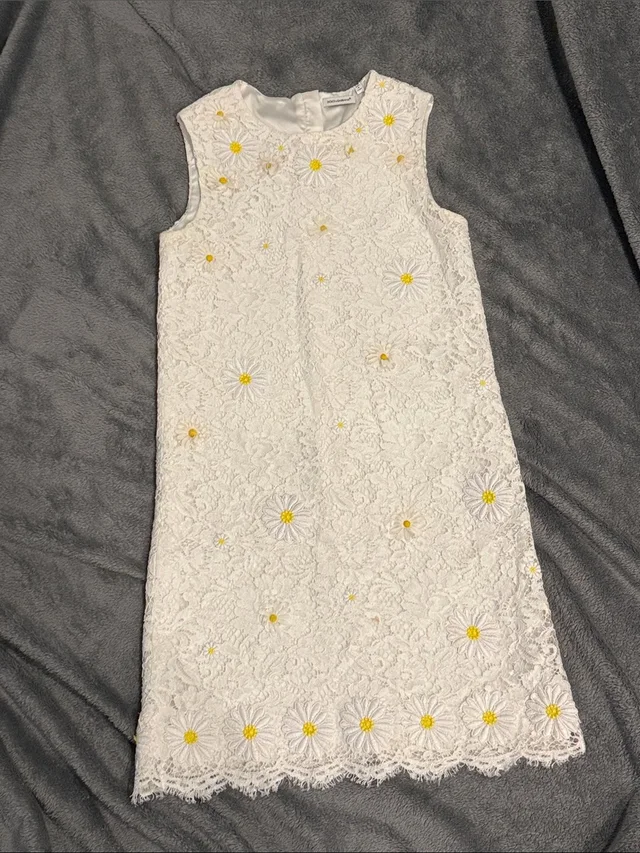 Girls 11-12y - Dolce & Gabbana White Lace Dress With Yellow Daisy Embroidery in yellow|white from Poshmark
