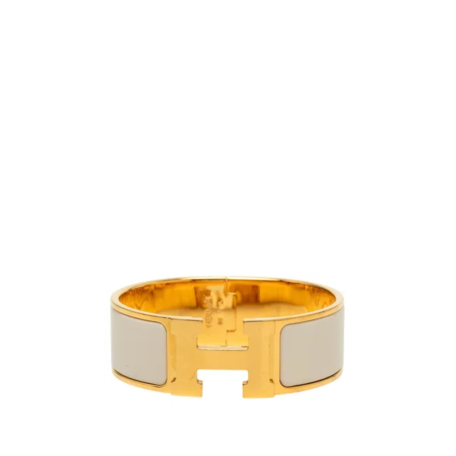 White Hermès Wide Enamel Clic Clac H Bracelet PM in White from Designer Revival