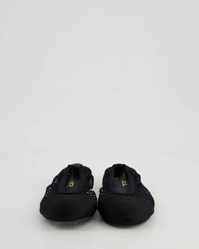 Chanel Black Ballerina Shoes in Mesh & Grosgrain with Gold Heel Detail & CC Logo Size EU 35 in Black from Sellier, photo 2 of 2