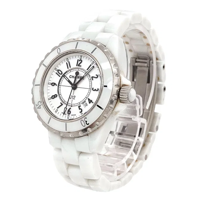J12 33mm H0968 Women's Watch, Date Display, White Ceramic Quartz Watch, Chanel 90332057 in White Ceramic from Luxury Promise