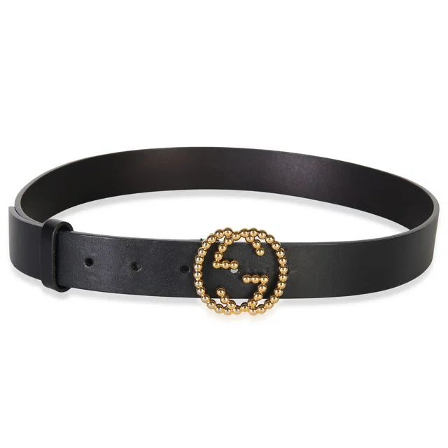 Gucci Black Calfskin Studded Interlocking G Belt 80/32 in Black Calfskin from myGemma
