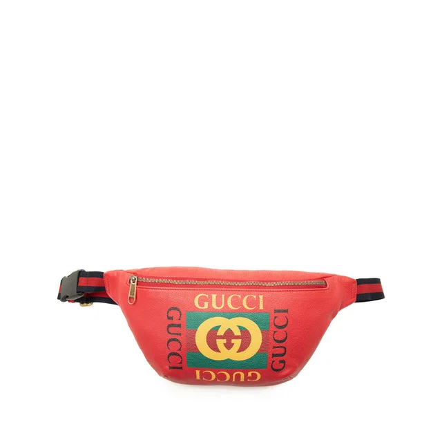 Red Gucci Grained Calfskin Logo Belt Bag in Red Caviar leather from Designer Revival