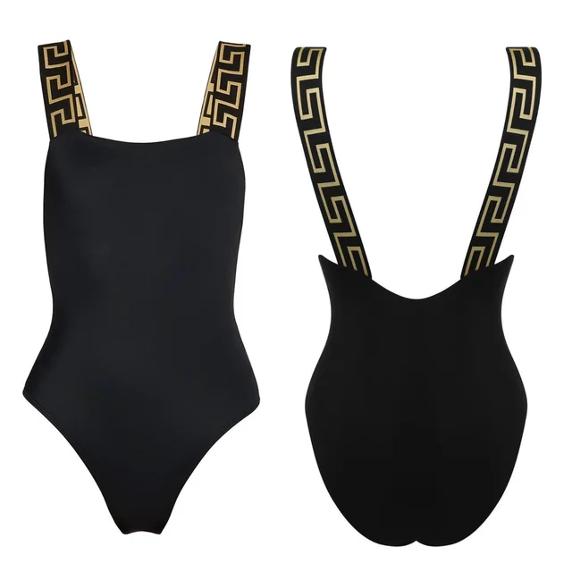 Versace La Greca Square Neck Sleeveless One-Piece Swimsuit Black Women's Size 2 in black Nylon from Poshmark