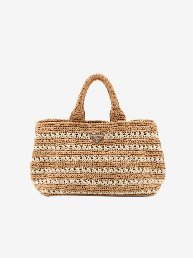 Prada Neutral Canapa raffia tote bag in Raffia from Sign of the Times