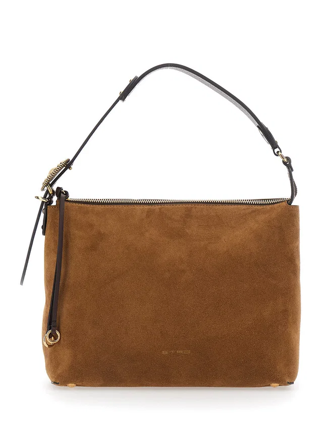 Etro Suede Leather Shoulder Bag — Brown And Tech Fabric in Brown Suede from HEWI