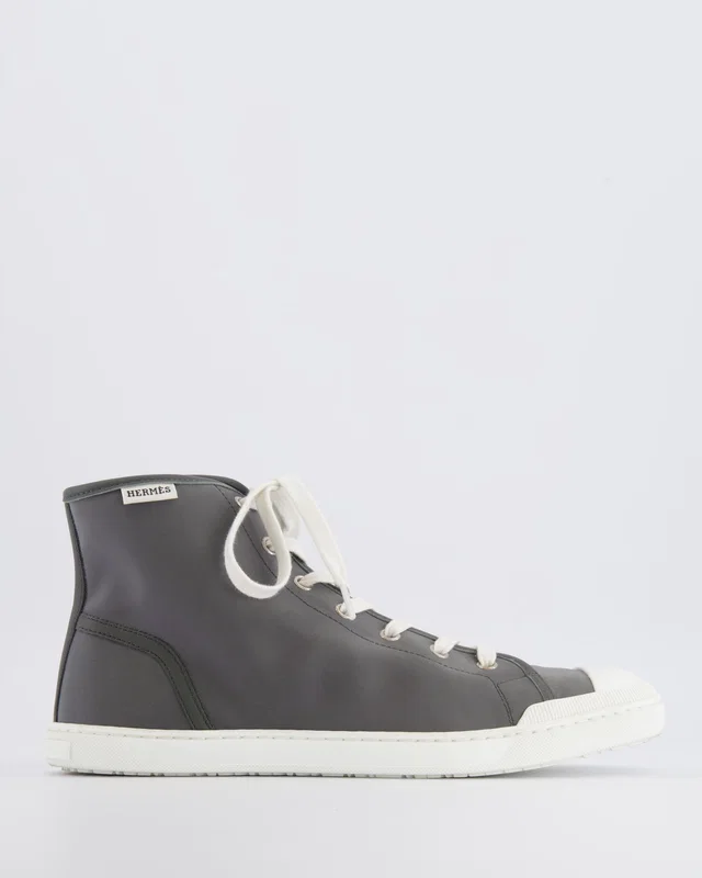 Hermès Grey Nylon and White Leather Express High-Top Sneakers Size EU 40 in White Nylon from Sellier