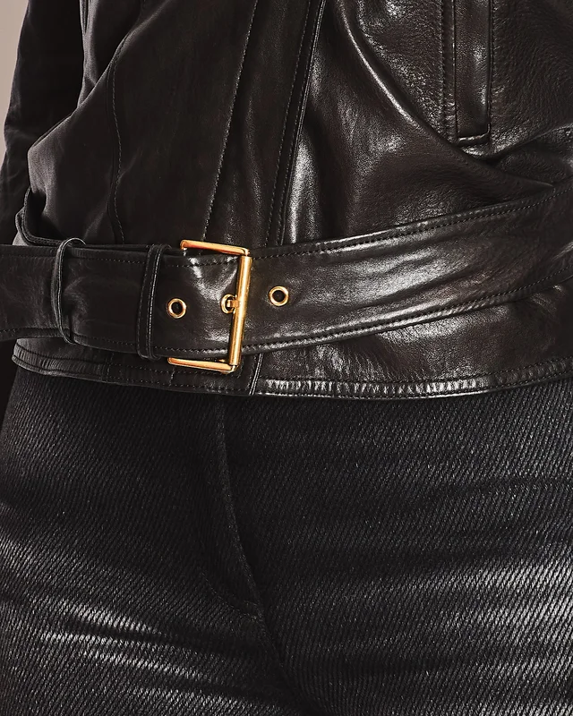 Gucci Black Leather Jacket with Gold Buckle and Zipper Details Size IT 36 (UK 4) in Black Leather from Sellier, photo 2 of 2