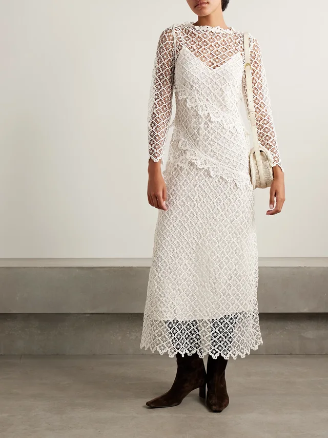 ISABEL MARANT Lisia tiered crocheted cotton midi dress in Beige, photo 2 of 2 from NET-A-PORTER (Canada)
