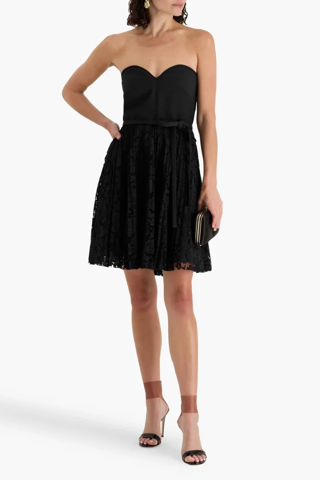 Valentino Garavani Strapless Cotton-Blend Lace and Crepe Mini Dress in Black, photo 2 of 4 from THE OUTNET