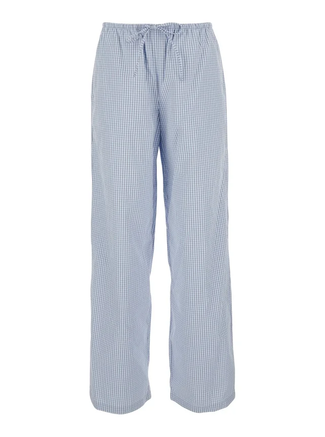 DUNST Light blue Pants with elastic waistband and drawstring and all-over check motif in cotton blend for women in 60% Cotton 40% Nylon, photo 2 of 6 from Gaudenzi Boutique