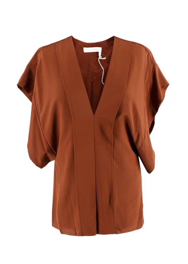 Chloé Wildwood Brown Silk V Neck Blouse in Brown Silk from HEWI