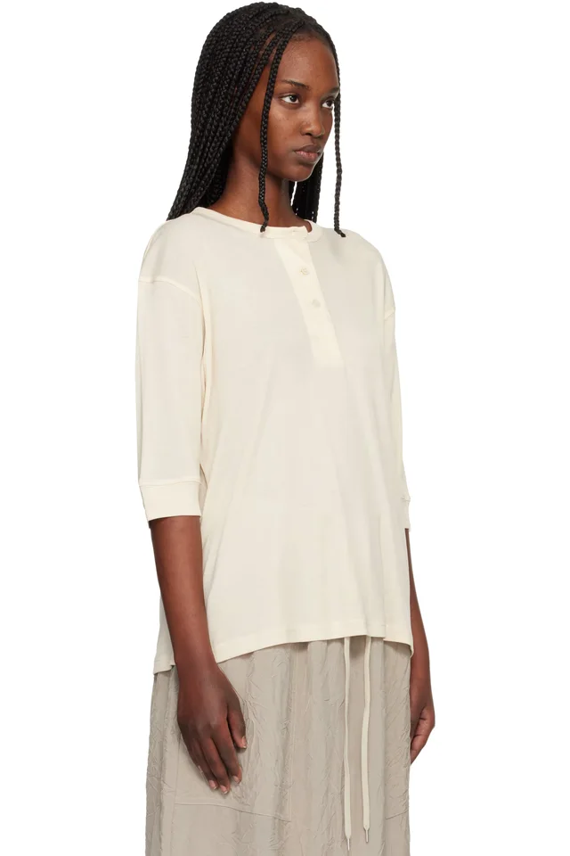 Studio Nicholson Beige Lorem Jersey Henley, photo 2 of 4 from SSENSE