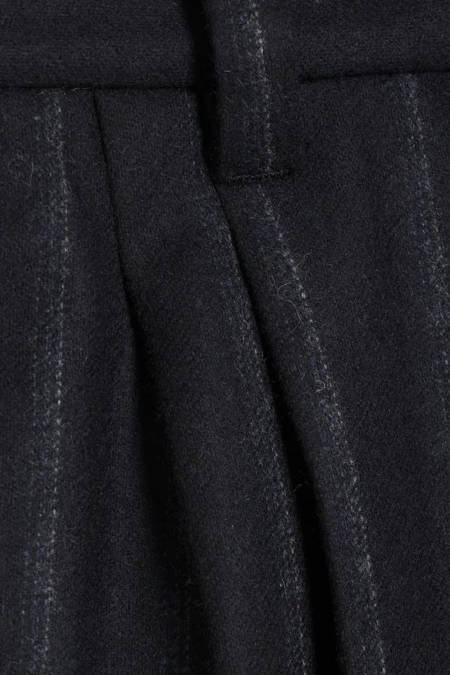 Brunello Cucinelli Pinstriped Wool-Blend Tapered Pants in Midnight blue, photo 4 of 4 from THE OUTNET