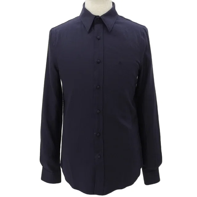 Balenciaga Logo Embroidered Long Sleeve Shirt #S Navy in Navy from VINTAGE QOO TOKYO