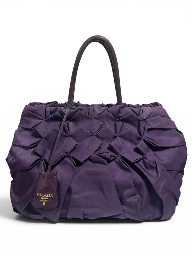 Prada Purple Tessuto Nylon & Leather Pleated Tote Bag in gold|purple Nylon from Poshmark, photo 1 of 1
