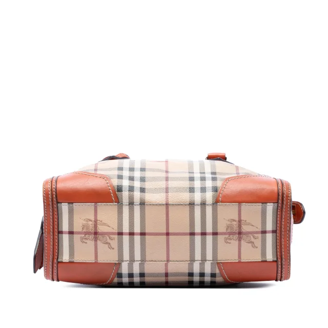 Beige Burberry Small Haymarket Check Coated Canvas Honeywood Tote Satchel in Beige Coated canvas from Designer Revival, photo 3 of 6