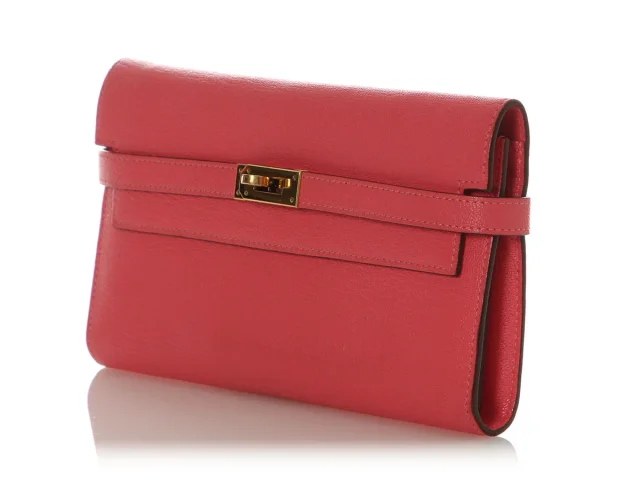 Hermès Rose Azalée Chèvre Kelly Long Wallet in Pink Goatskin from Ann's Fabulous Finds, photo 3 of 11