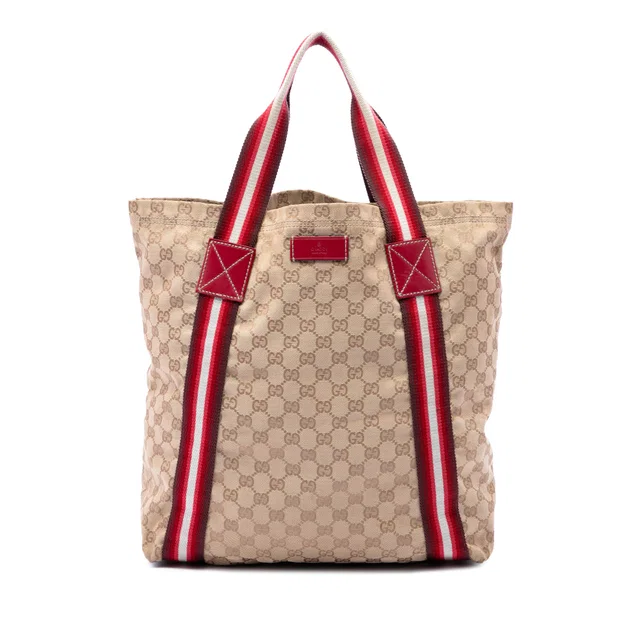 Red Gucci GG Canvas Web Tote in Red Canvas from Designer Revival