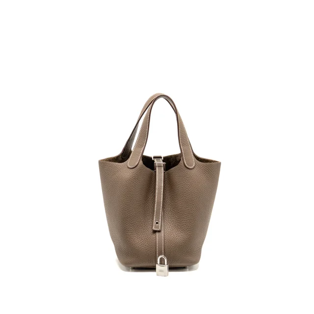 Hermès Picotin 18 Lock Bag Clemence ETOUPE SHW Stamp U in Taupe Clemence leather from EMIER