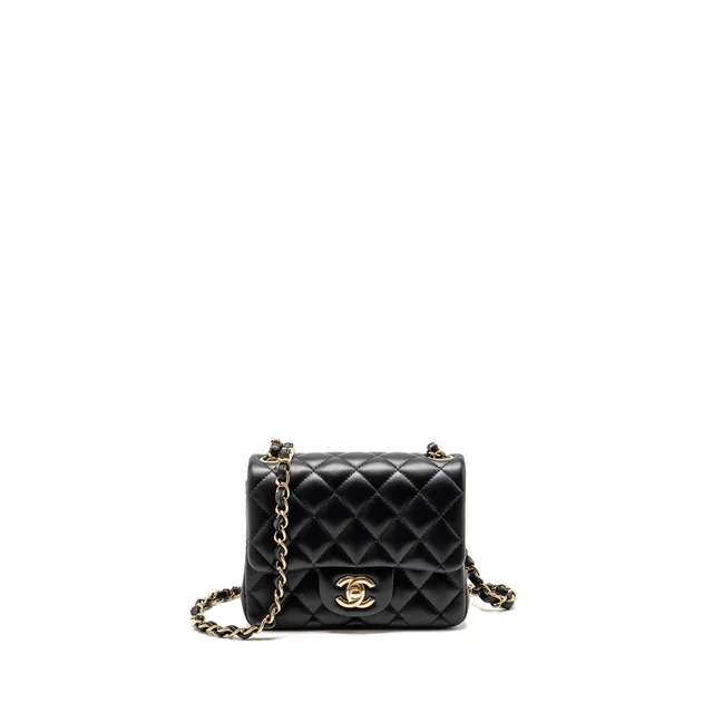 Chanel Mini Square Flap Bag Lambskin Black LGHW (Microchip) in Black Lambskin from EMIER