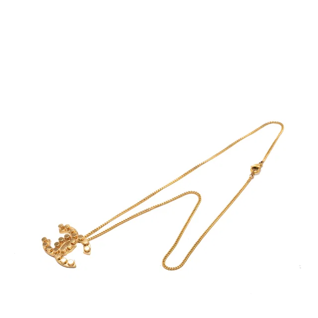 Gold Chanel CC Gold Plated Studded Pendant Necklace in Gold from Designer Revival