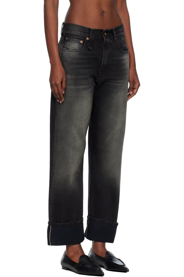 R13 Black Cuffed Boyfriend Jeans, photo 2 of 4 from SSENSE