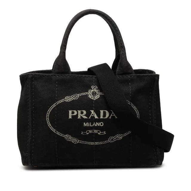 Black Prada Small Canvas Canapa Logo Satchel in Black Canvas from Designer Revival
