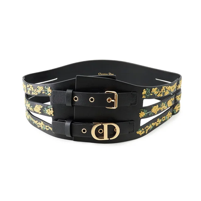 Dior Belt Size 70 Black/Yellow Leather in Black Leather from GALLERY RARE