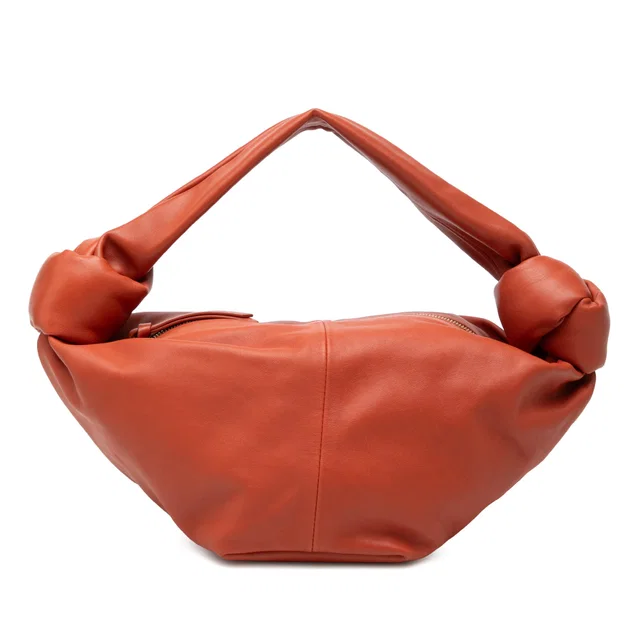 Orange Bottega Veneta Mini Calfskin Double Knot Handbag in Orange Calfskin from Designer Revival