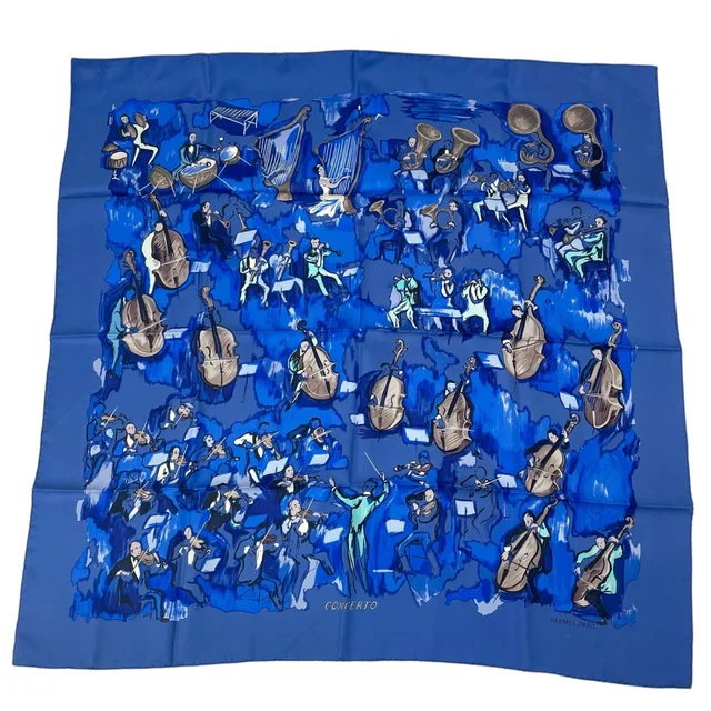 Hermès Carre 90 Large Silk Scarf Concerto Blue in Blue Silk from The Reluxe