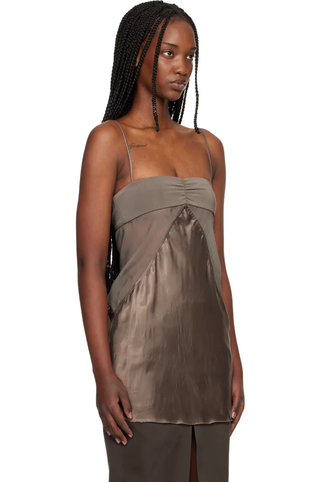 Rick Owens Gray Temple Combo Slip Top, photo 2 of 4 from SSENSE