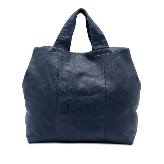Blue Prada Vitello Daino Shopper Tote in Blue Leather from Designer Revival