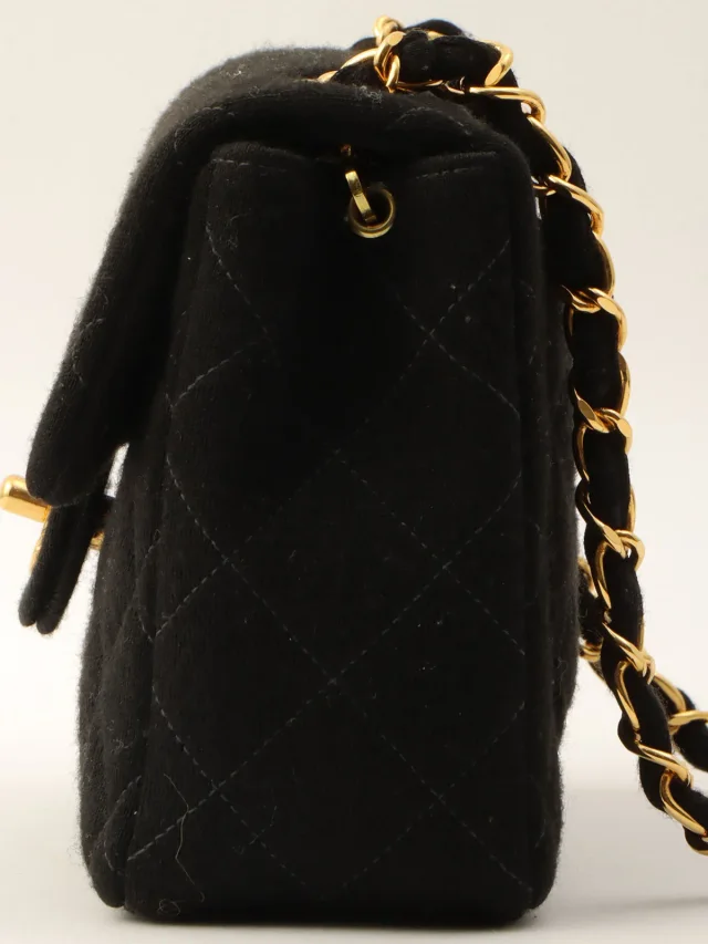 Chanel 1997-ish Cotton Classic Flap Chain Bag Mini Black in Black from VINTAGE QOO TOKYO, photo 4 of 13