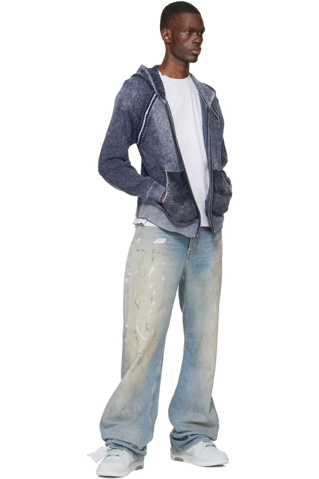 Off-White Blue 'Out Of Office' Calf & Suede Sneakers, photo 5 of 5 from SSENSE
