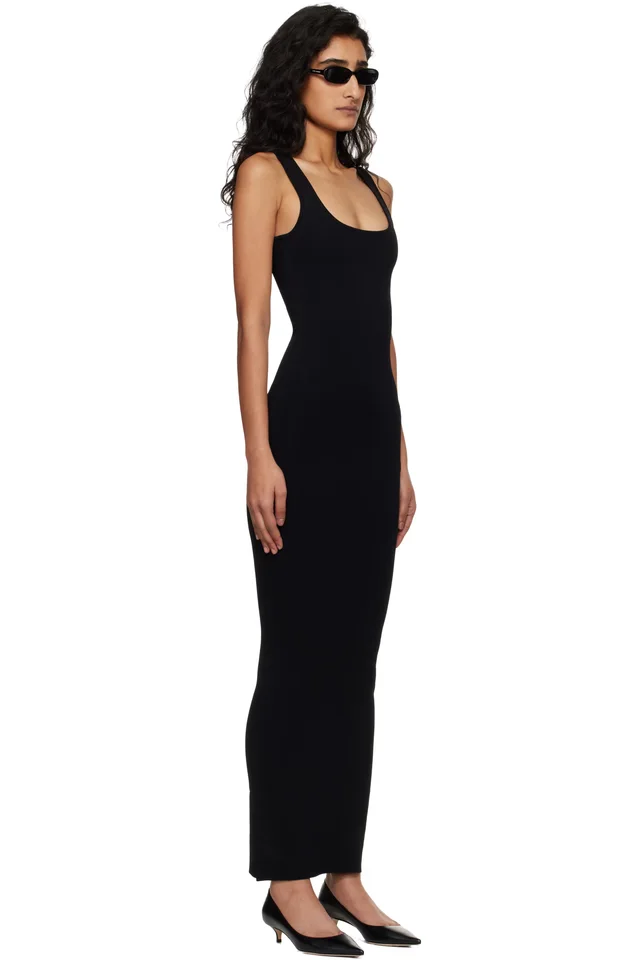 Entire Studios Black Square Neck Midi Dress, photo 2 of 4 from SSENSE