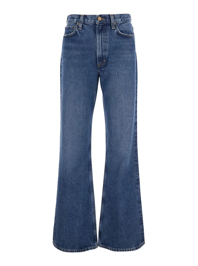 AGOLDE Blue Wide Five-Pocket Jeans with Bleach Effect in Denim Women in Blue, photo 2 of 6 from Gaudenzi Boutique