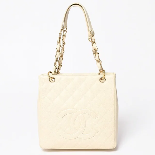 Chanel Petit Timeless Tote Bag Quilted Caviar Leather Light Beige CC Logo in Beige Caviar leather from The Reluxe