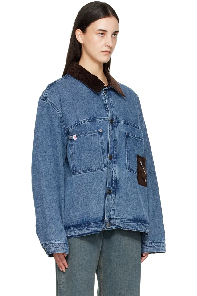 Charles Jeffrey LOVERBOY Blue Corduroy Collar Denim Jacket, photo 2 of 4 from SSENSE