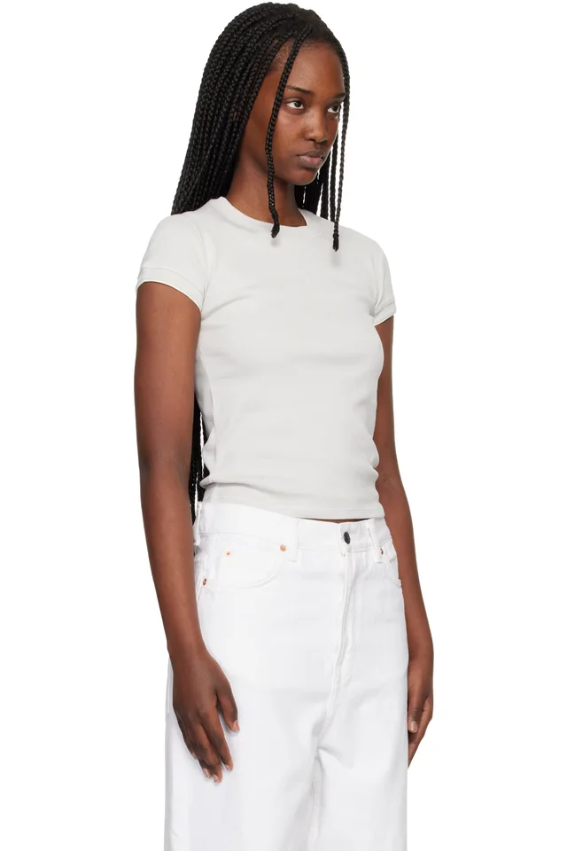 Maison Kitsuné Gray Contrasted Rib Fitted T-shirt, photo 2 of 4 from SSENSE