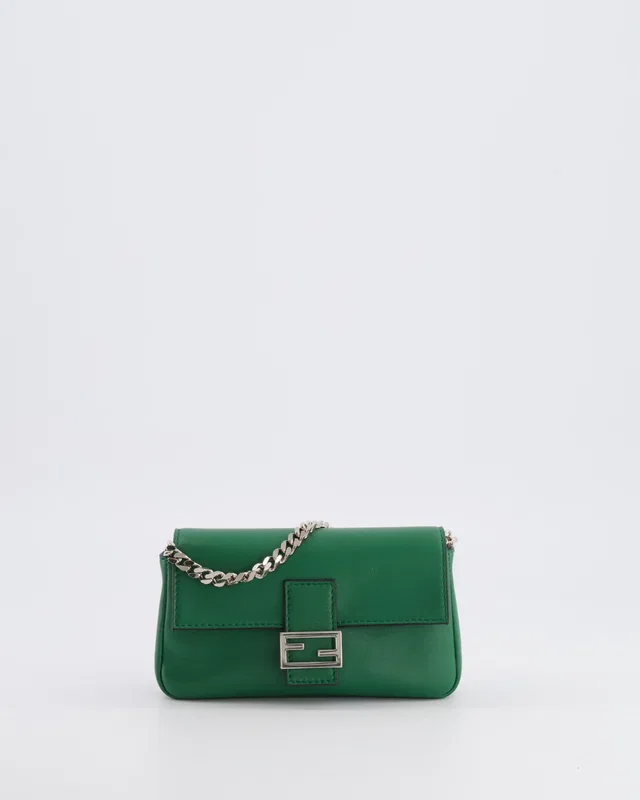 Fendi Micro Baguette Bag in Green Lambskin from Sellier