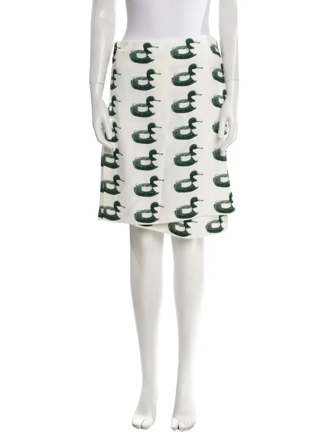 Burberry Printed Knee-Length Skirt w/ Tags in white|green from The RealReal