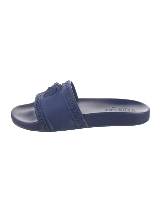 Versace Medusa Insignia Rubber Slides in blue from The RealReal