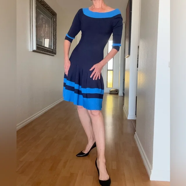 SIMKHAI Navy Knit Knee Length Dress S $750 in blue Nylon from Poshmark