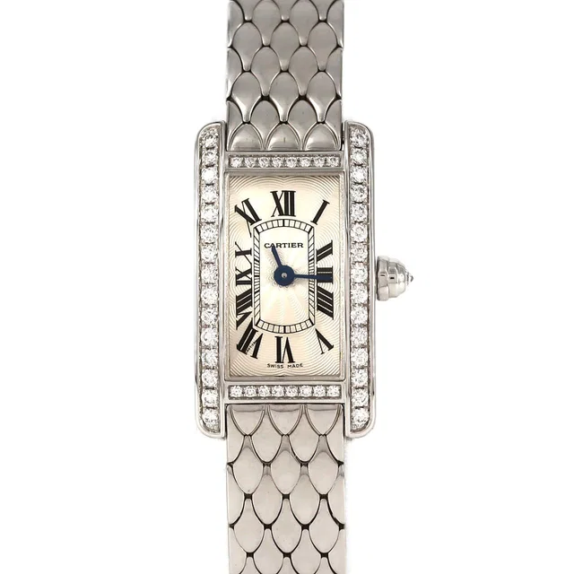Cartier Mini Tank Americaine White Gold Quartz in White from LuxUness