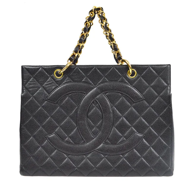 Chanel 1996-1997 Chain Tote Black Caviar in Black Caviar leather from AMORE Vintage Tokyo