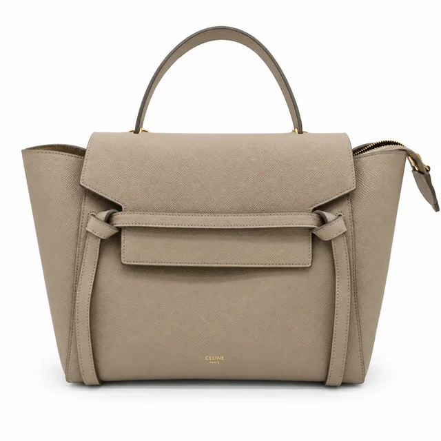 Celine Grained Calfskin Taupe Mini Belt Bag in Taupe Caviar leather from Clotheshorse Anonymous