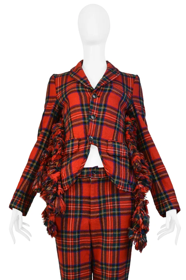 Comme des Garçons Red Ruffle Tartan Jacket And Pants Suit Ensemble 2000 in Red Wool from Resurrection Vintage, photo 2 of 2